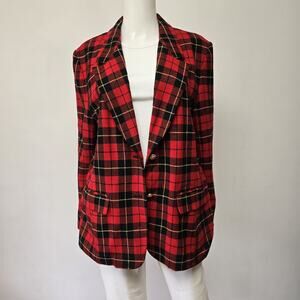 Pendleton Size 14 Blazer Jacket Womens Red Plaid Gold Buttons Lined USA Wool